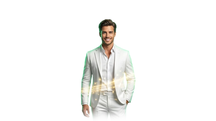 Bet4Star promotional character in white modern jacket