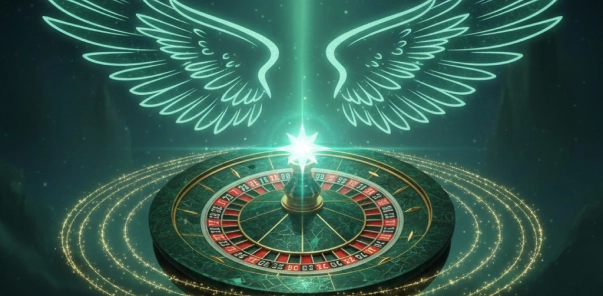 Bet4Star roulette-themed artwork with luminous wings and magic effects